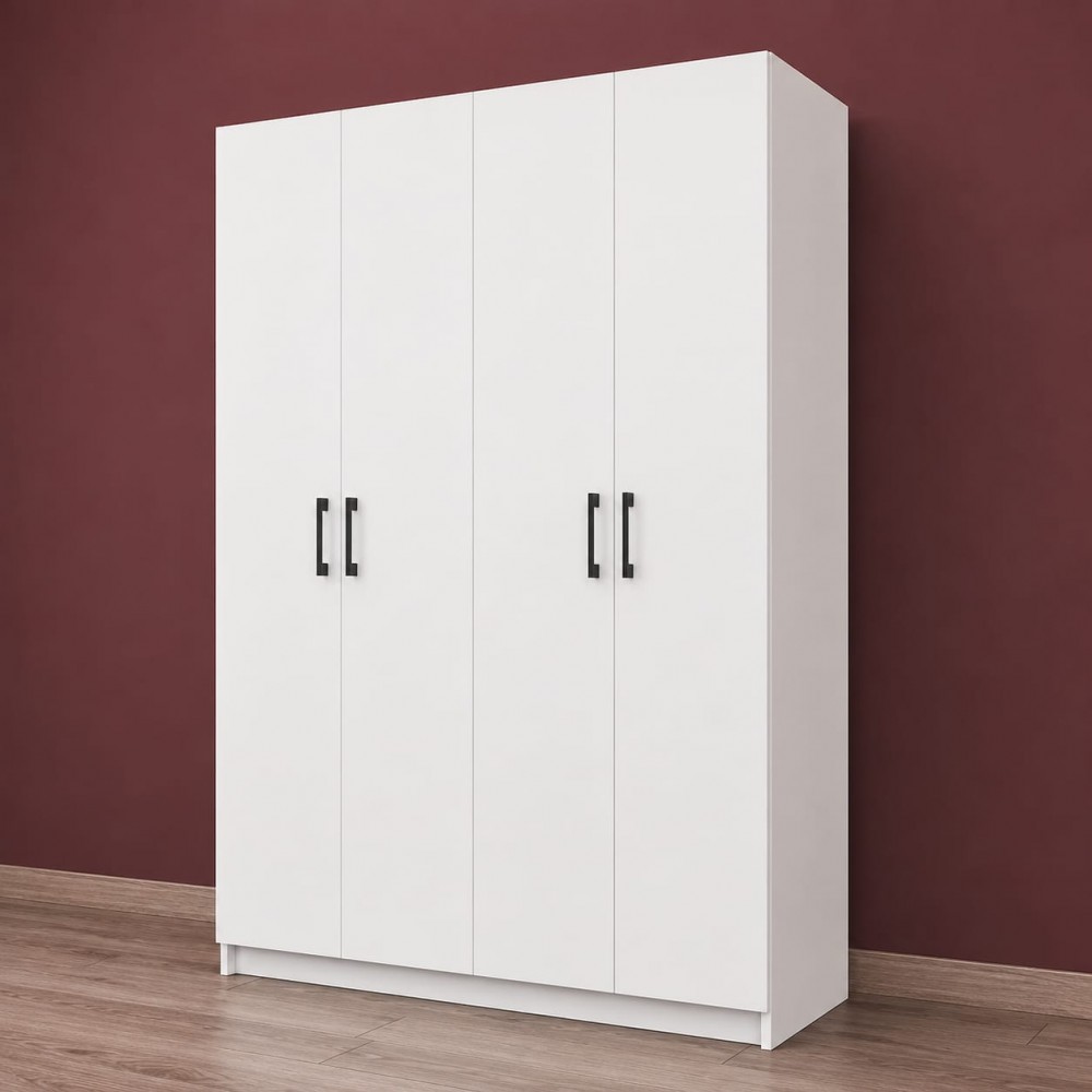 4 Kapaklı Beyaz MDF Gardırop | Modern Elbise Dolabı