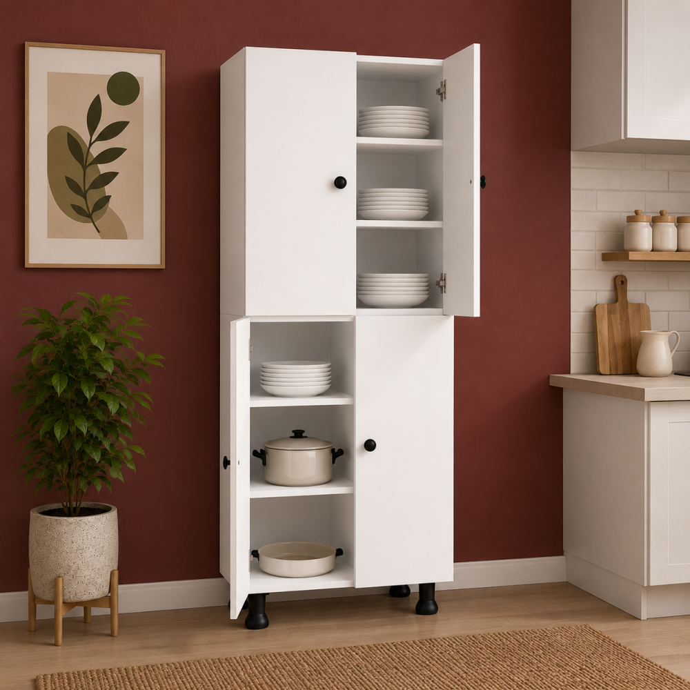 4 Kapaklı Beyaz MDF Çok Amaçlı Dolap | Modern Depolama Dolabı