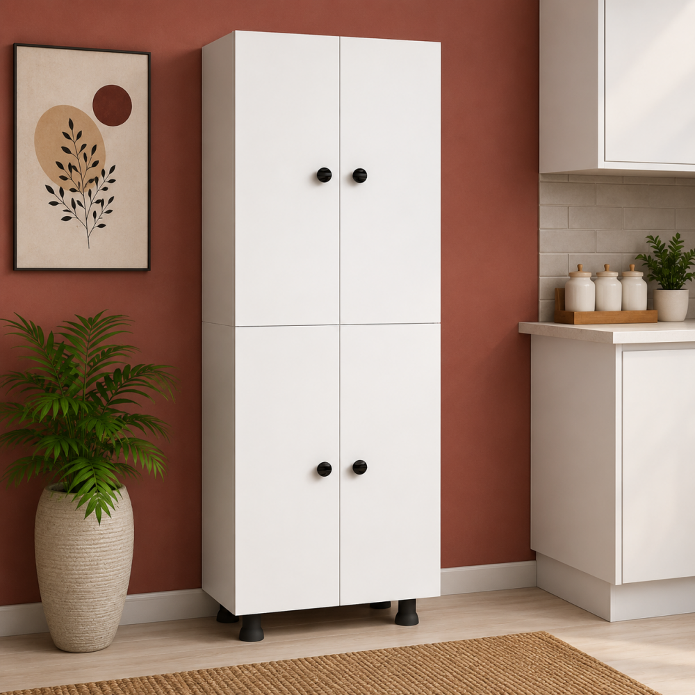 4 Kapaklı Beyaz MDF Çok Amaçlı Dolap | Modern Depolama Dolabı