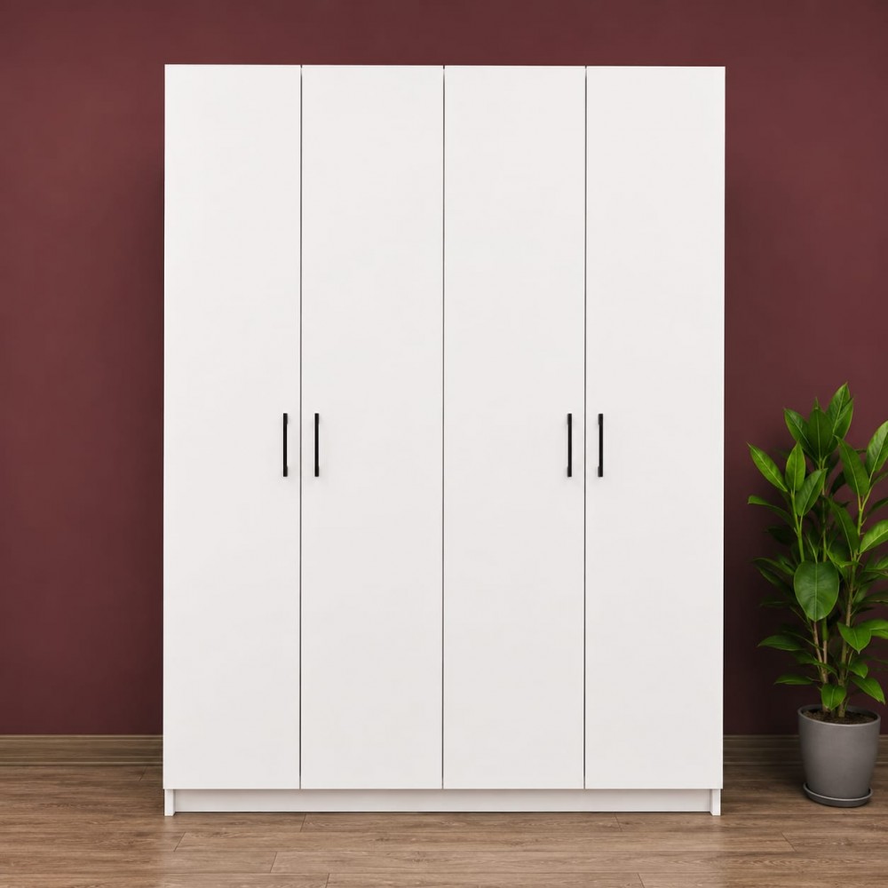 4 Kapaklı Beyaz MDF Gardırop | Modern Elbise Dolabı