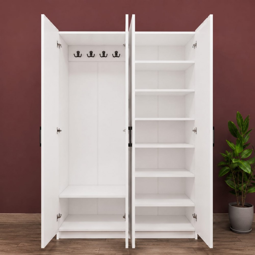 4 Kapaklı Beyaz MDF Gardırop | Modern Elbise Dolabı