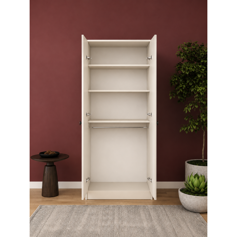 2 Kapaklı Beyaz MDF Gardırop | Modern Elbise Dolabı
