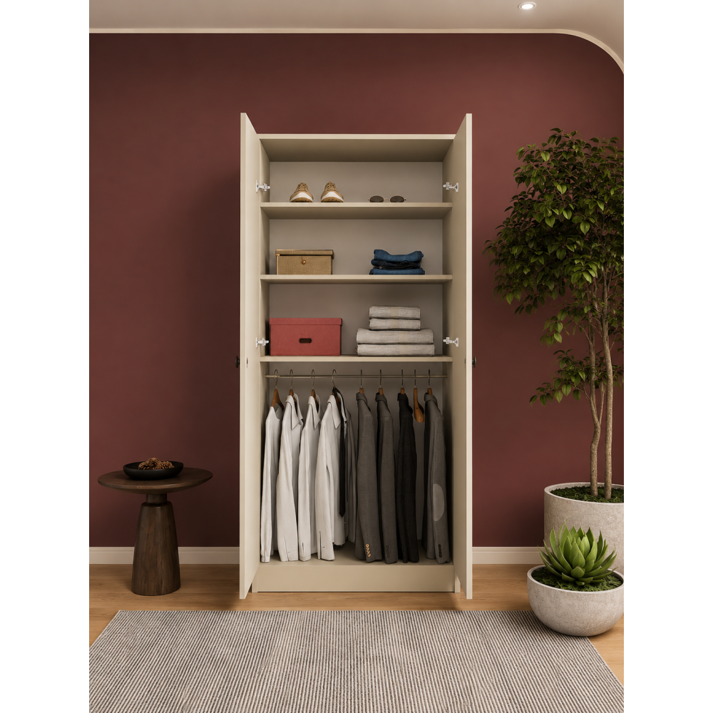 2 Kapaklı Beyaz MDF Gardırop | Modern Elbise Dolabı