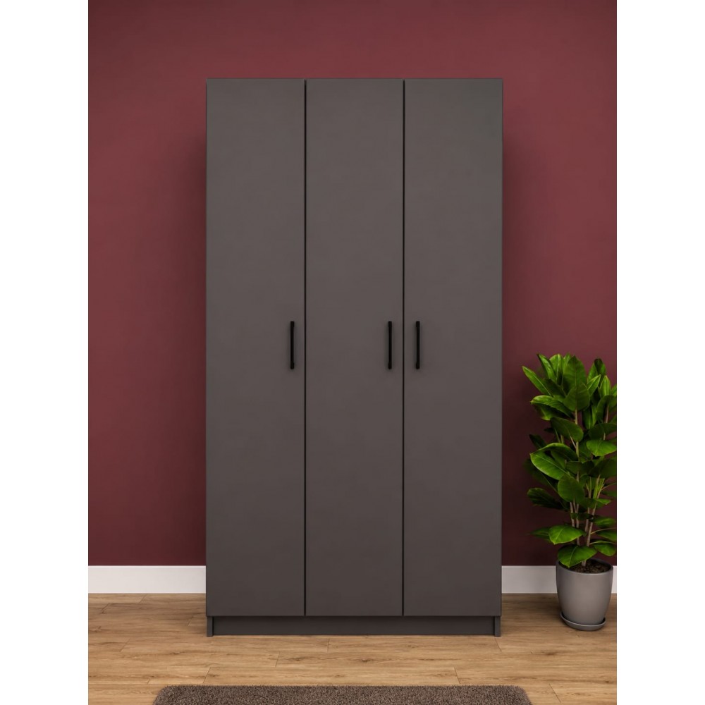 3 Kapaklı Antrasit MDF Gardırop | Modern Elbise Dolabı
