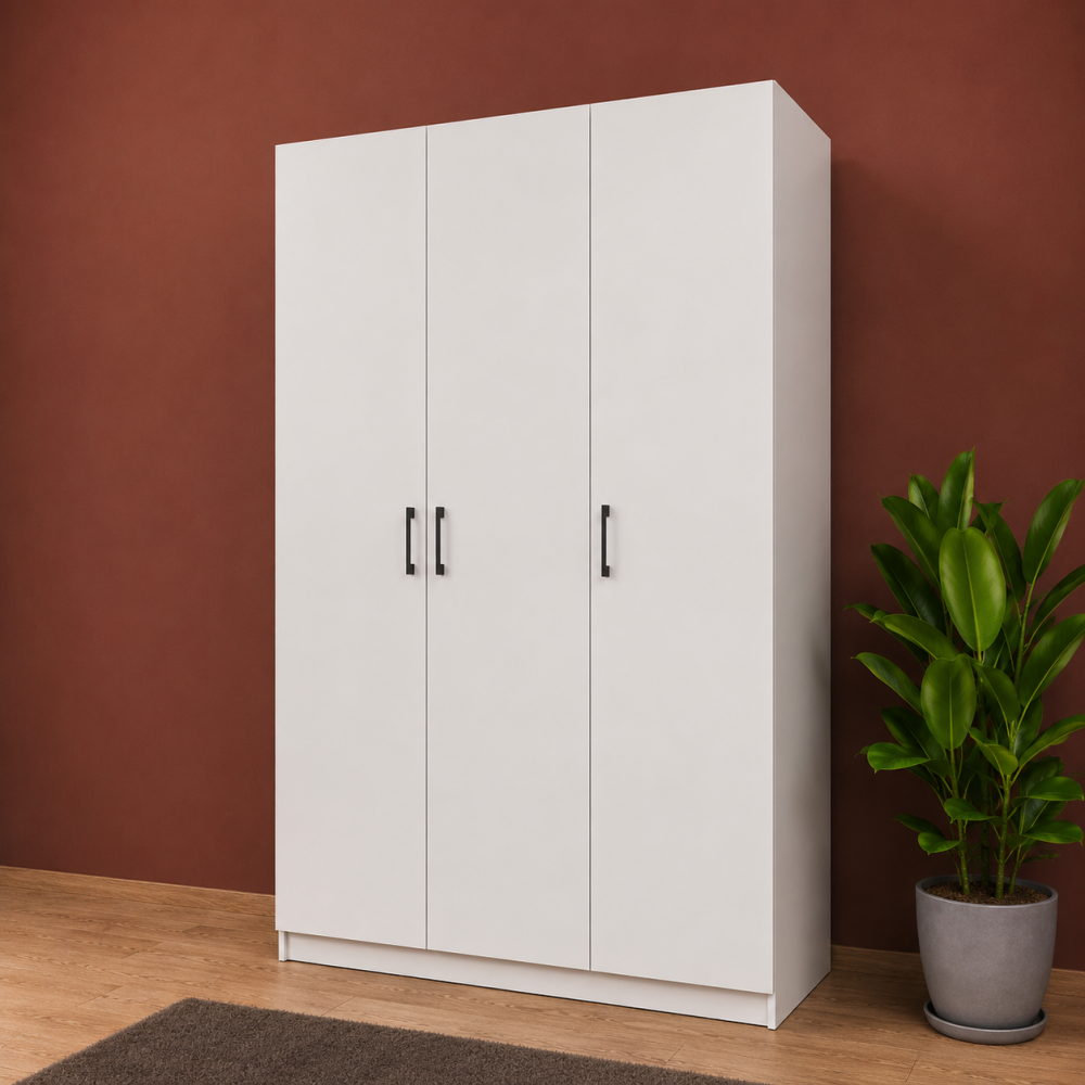 3 Kapaklı Beyaz MDF Gardırop | Modern Elbise Dolabı