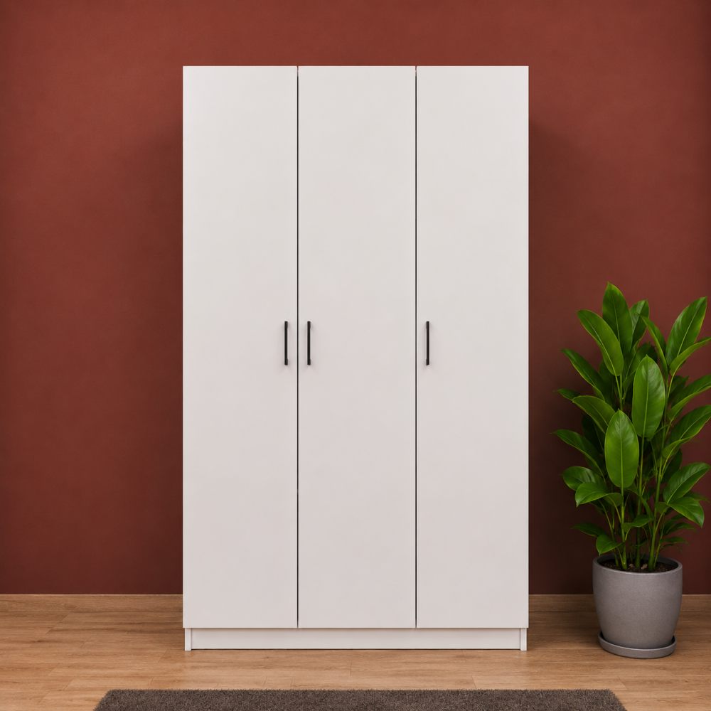 3 Kapaklı Beyaz MDF Gardırop | Modern Elbise Dolabı